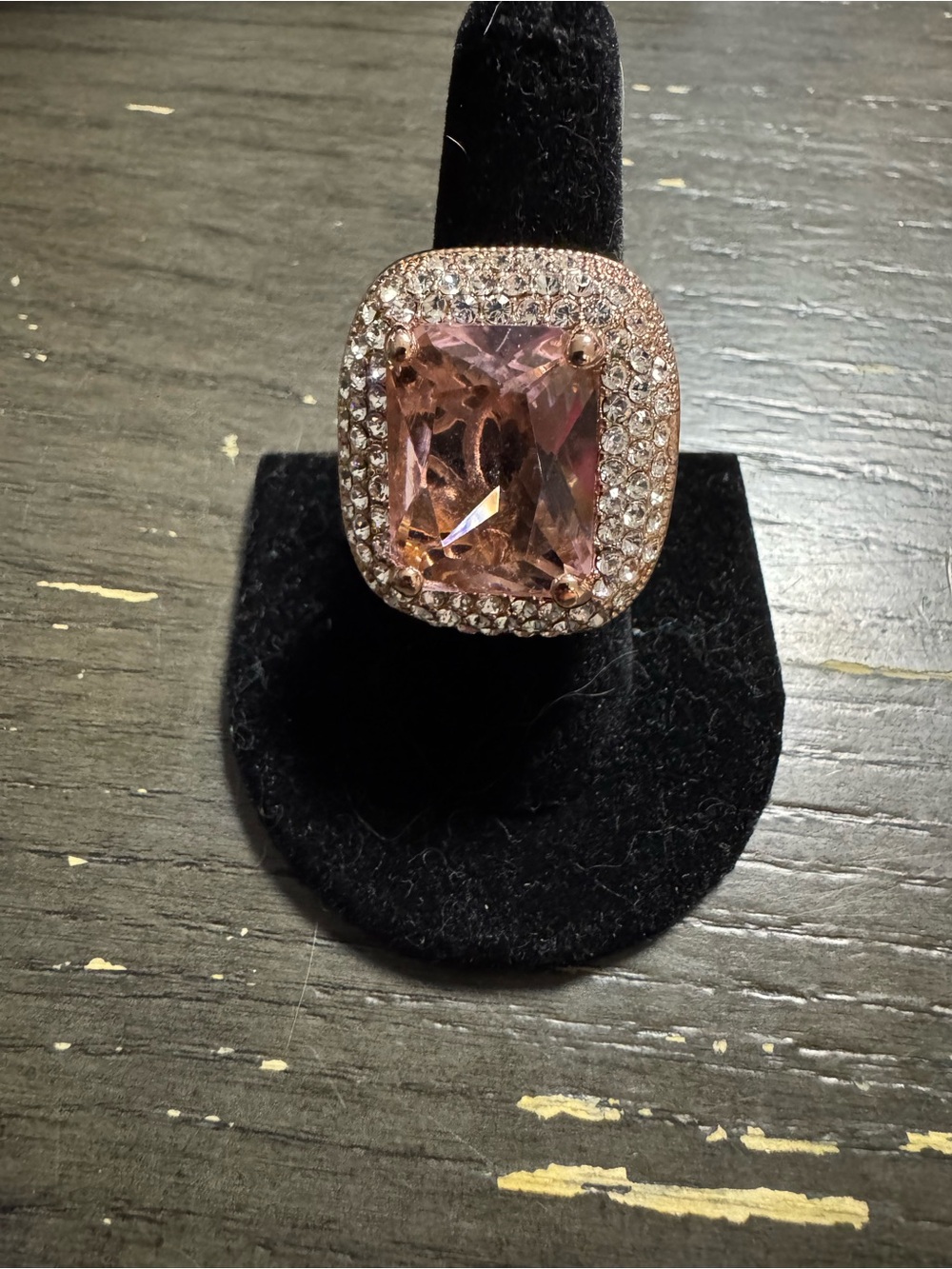 Source Unknown Pink Halo Square Cushion Ring